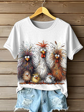Funny Crazy Hair Cartoon Poulets Imprimer T-shirt décontracté pour femmes